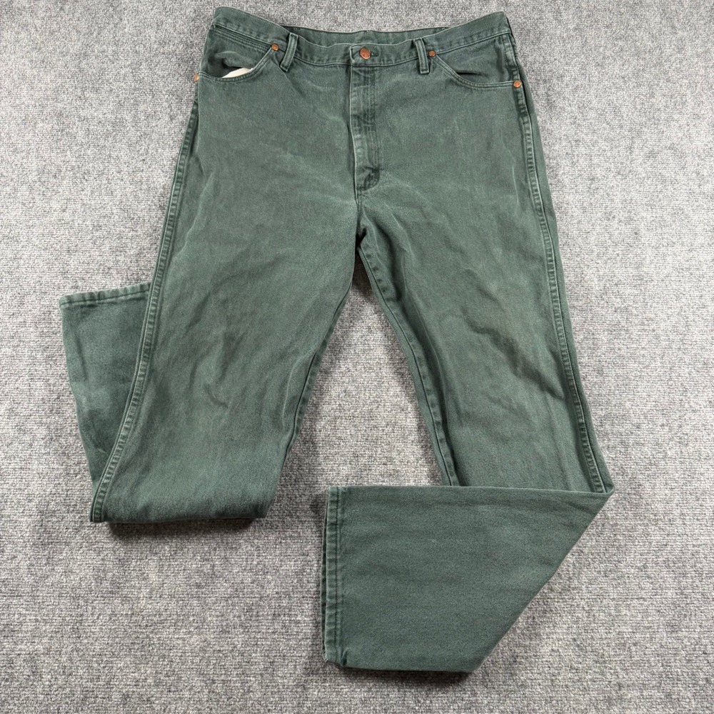 Wrangler Jeans Mens 38x34 Green Cowboy Cut Slim Fit Denim Pants 936KMT Western